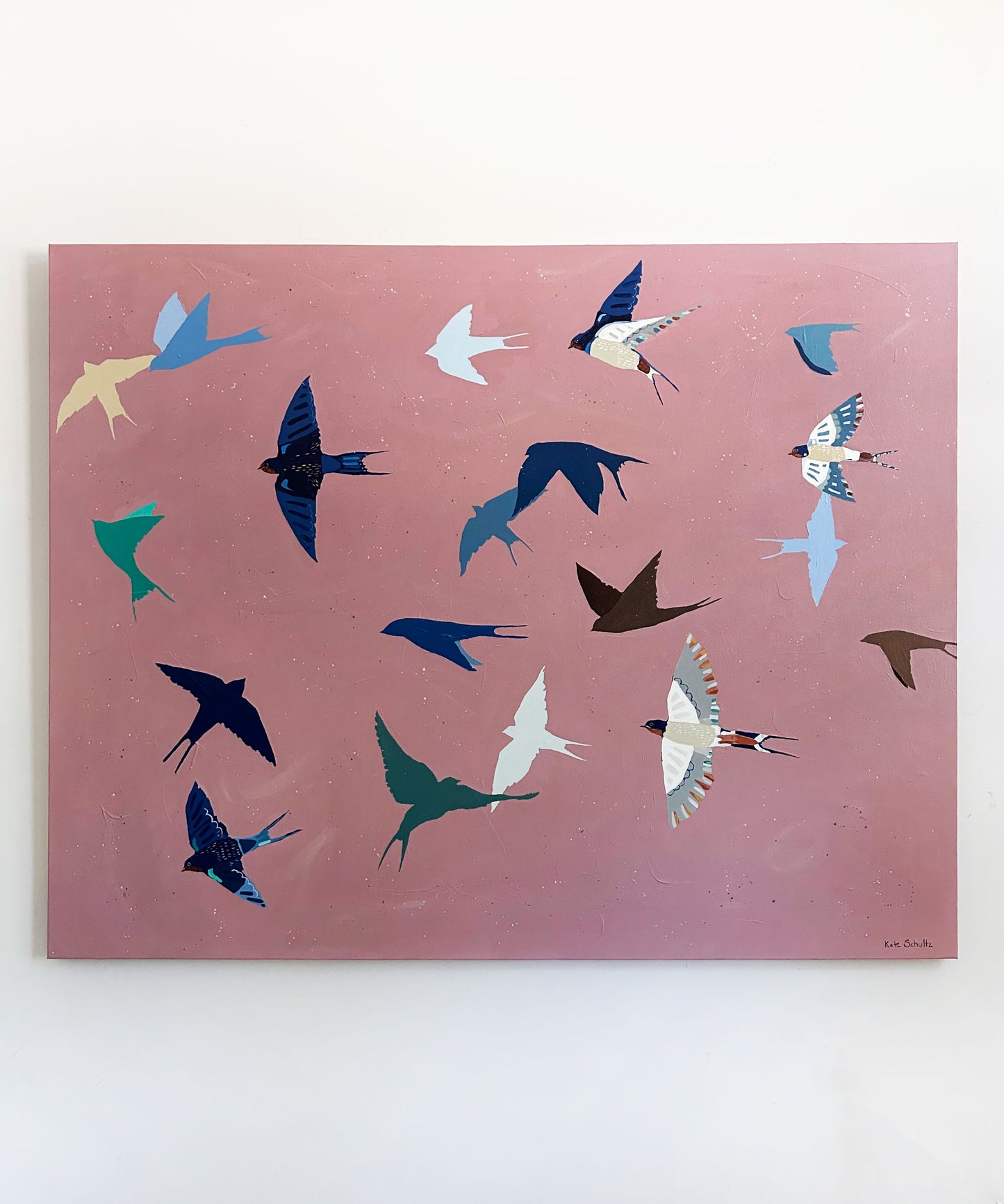 "Barn Swallows Flying at Sunset" 48 x 60