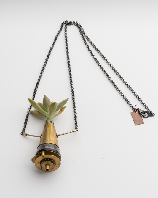 Large Gear Necklace with Succulent