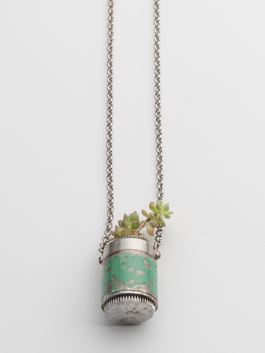 Green Capsule Necklace with Succulent