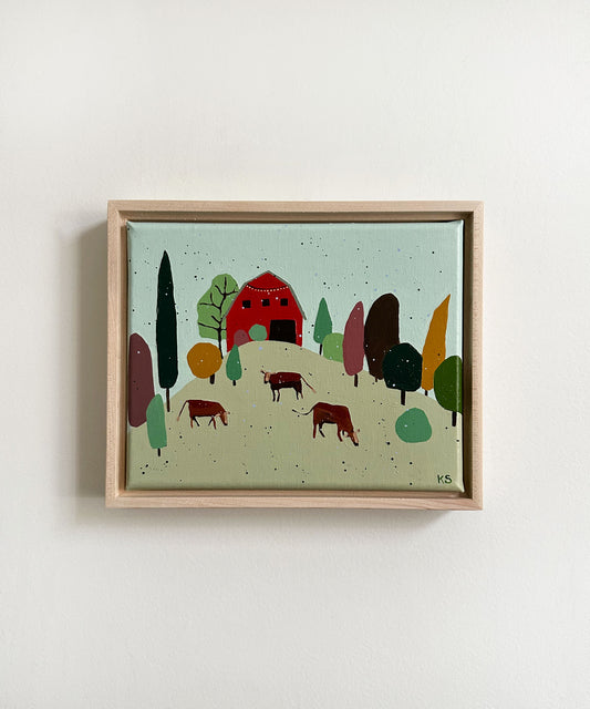 "Red Barn and Cows" 8 x 10
