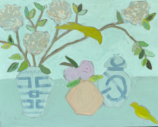 "Henrietta, Hank, and Hydrangeas", 24 x 30