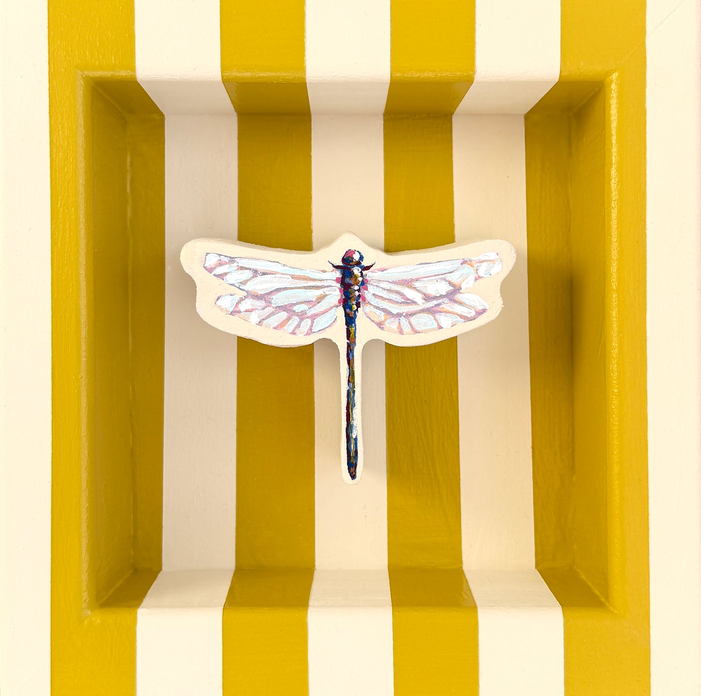 Dragonfly on Marigold and Cream, 6 x 6