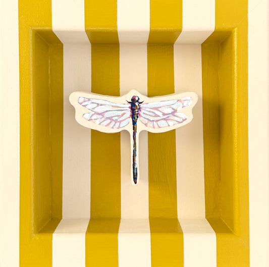 Dragonfly on Marigold and Cream, 6 x 6