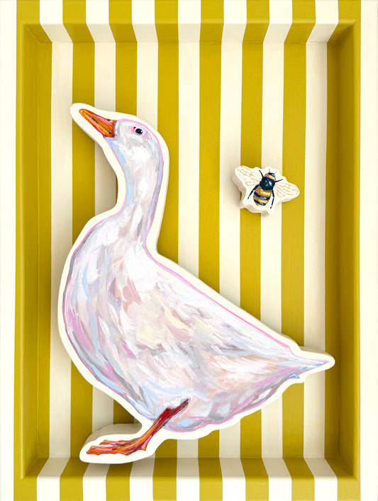 Duck and Bee on Cream and Marigold, 12 x 16