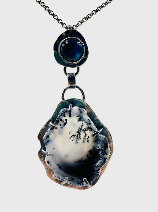 2 Stone Pendant with Labradorite and Dendritic Opal
