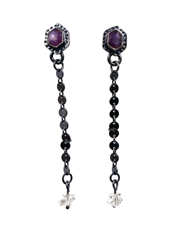 Ruby and Herkimer Diamond Earrings, E336