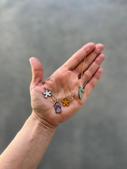 Garden Charm Necklace, Lavneder, Marigold and Green