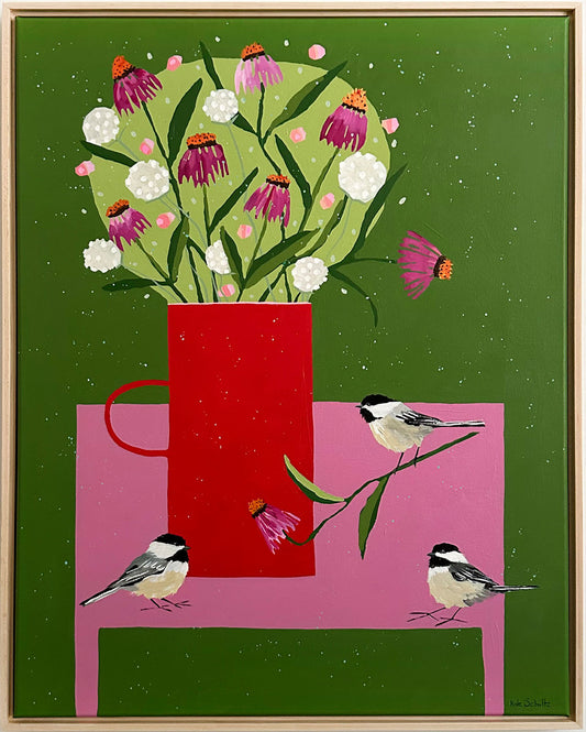 "Carolina Chickadees and Coneflowers", 24 x 30