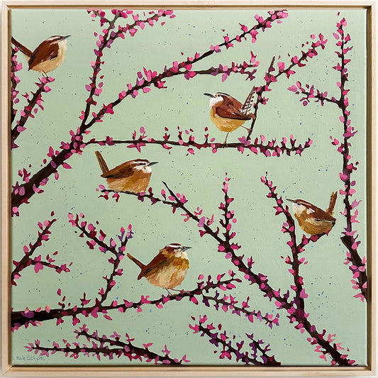 "Wrens in the Eastern Redbud", 24 x 24