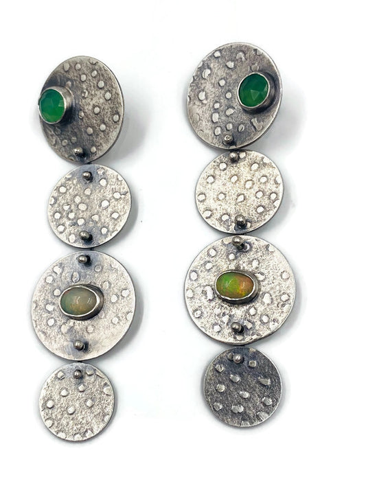 Embossed Dot Earrings with Chrysoprase and Ethiopian Opal