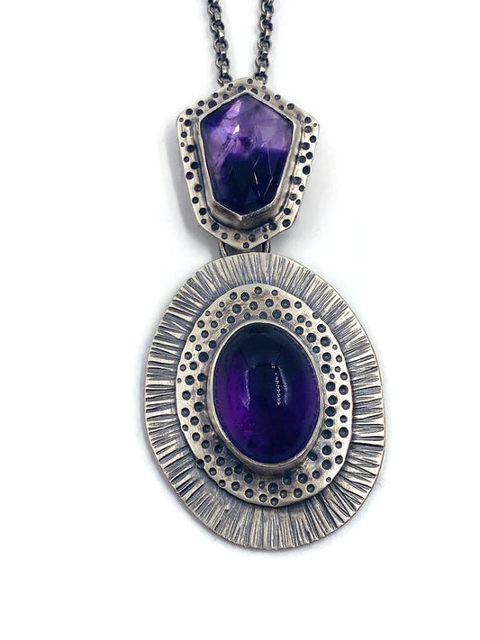 Patterned Necklace with Amethyst Stones