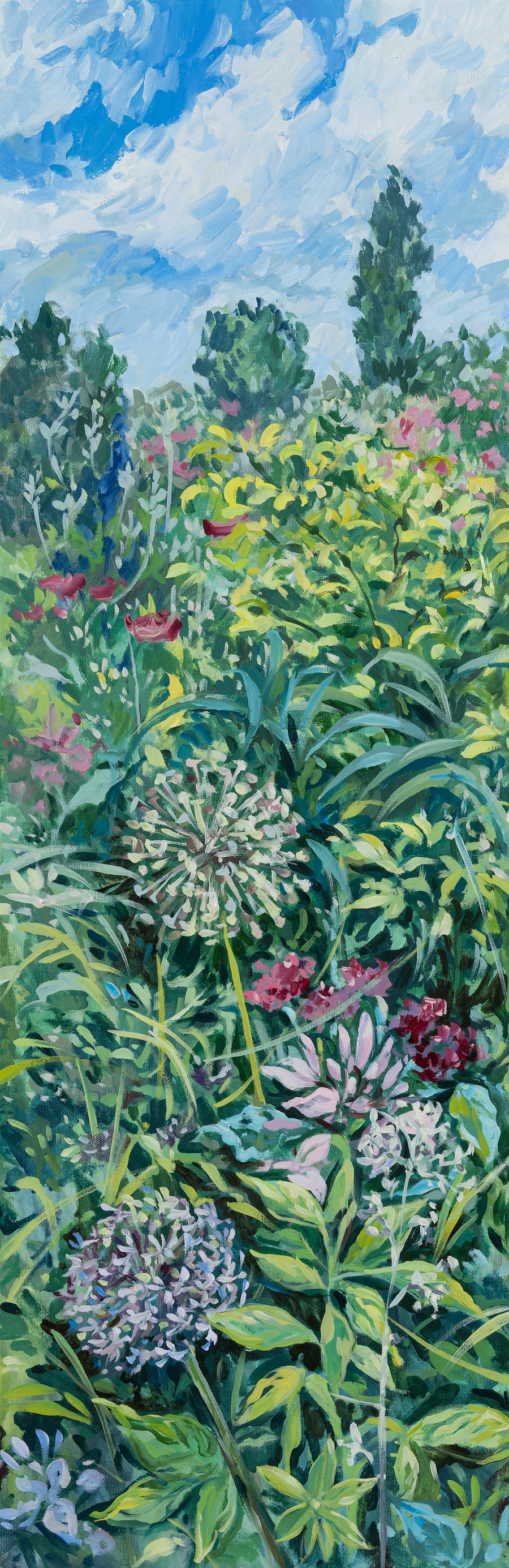 "Alliums in Monet's Garden", 36 x 12