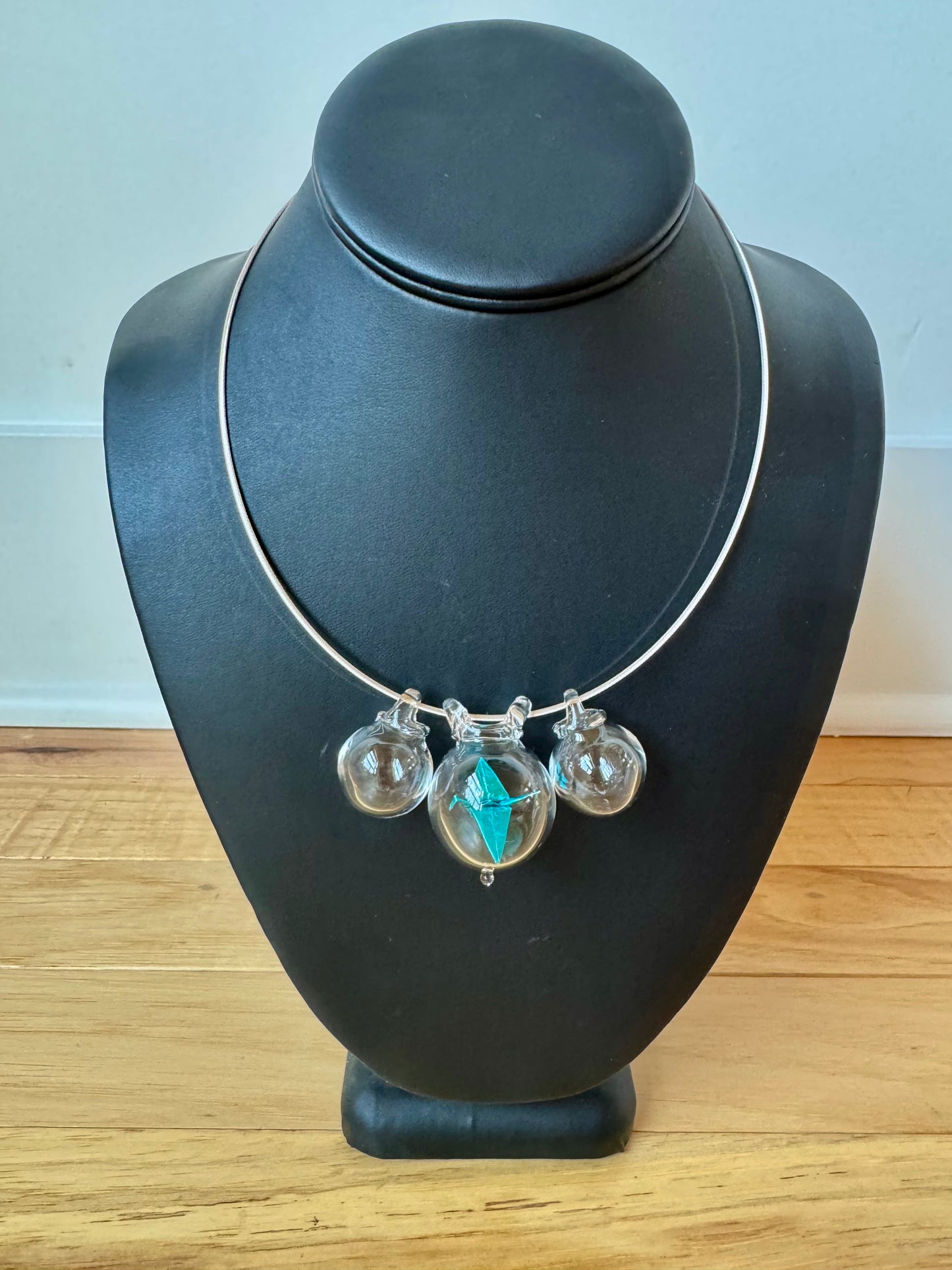 Origami Crane Bubble Necklace-Blue