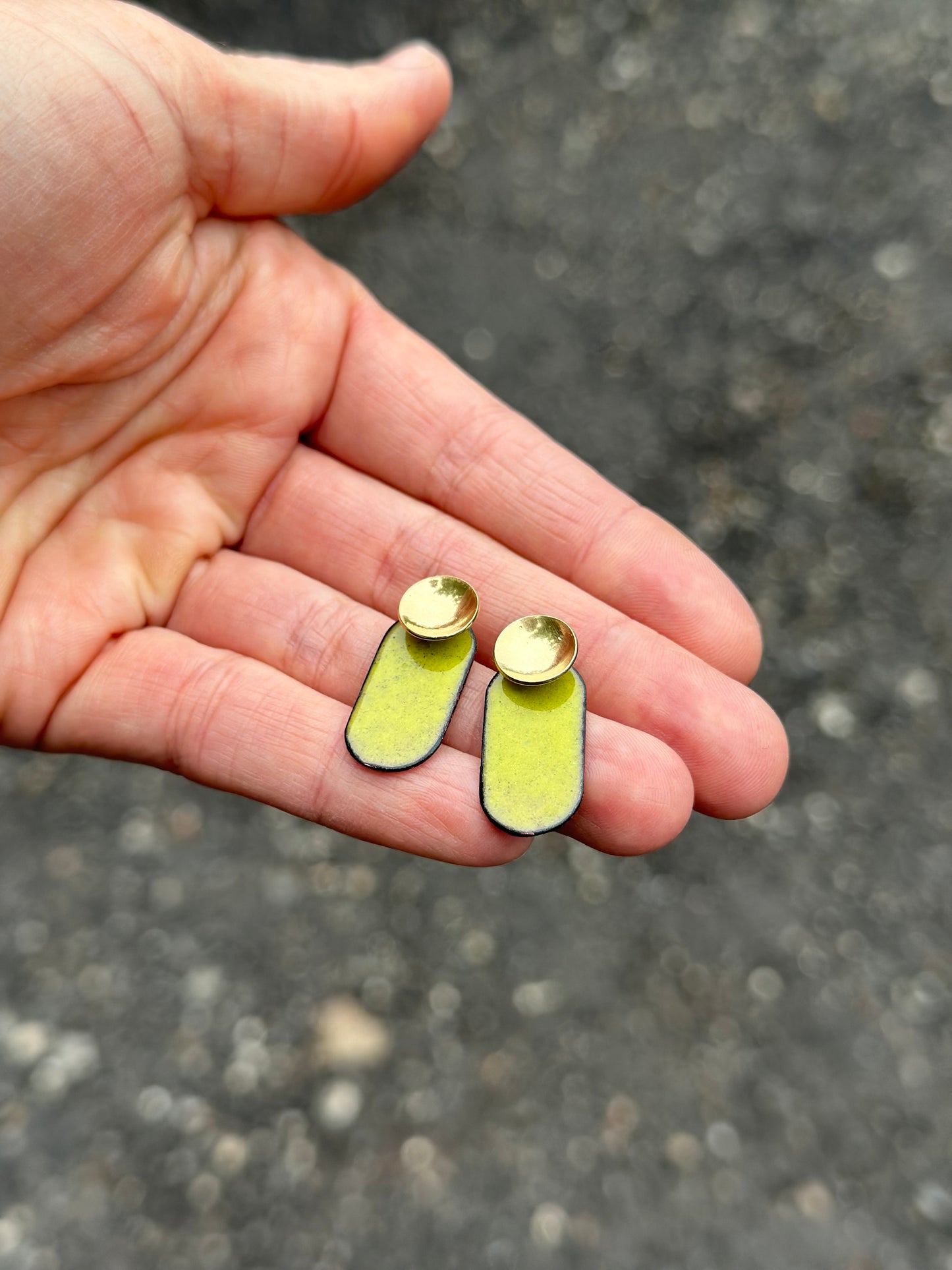 Meraki Earrings, Peridot Enamel,Brass Cupling
