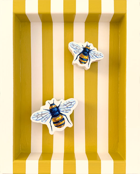 Two Bees on Marigold and Cream, 8 x 10