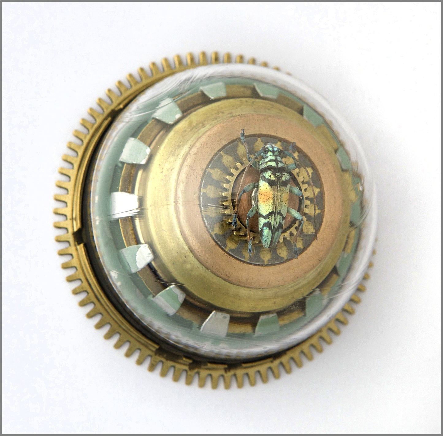 Gold Longhorn Beetle with handblown glass