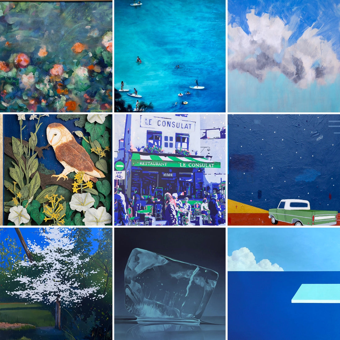 assortment of blue paintings