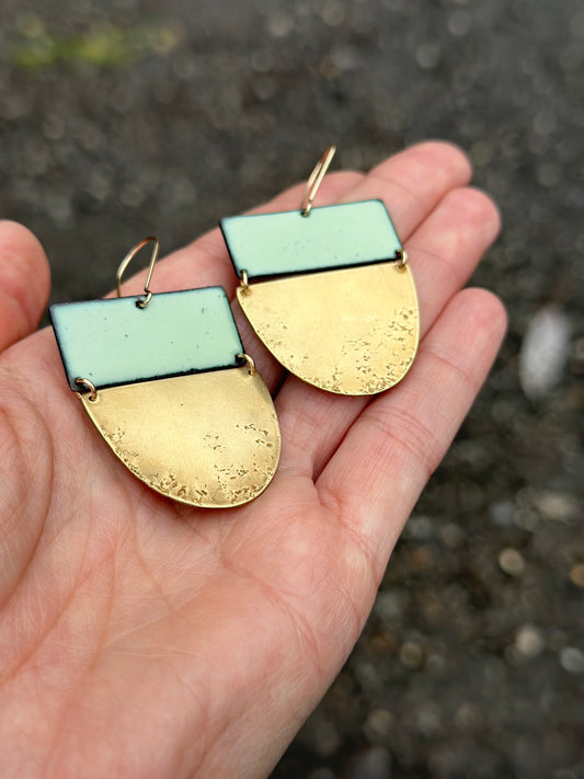 Lichen Green with Textured Brass Earrings