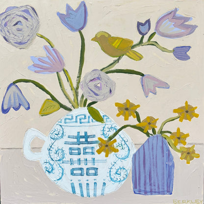 "Goldie on the Purple Flowers", 24 x 24