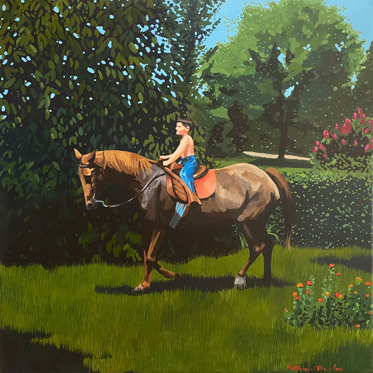 "Boy Riding Horse" 20 x 20