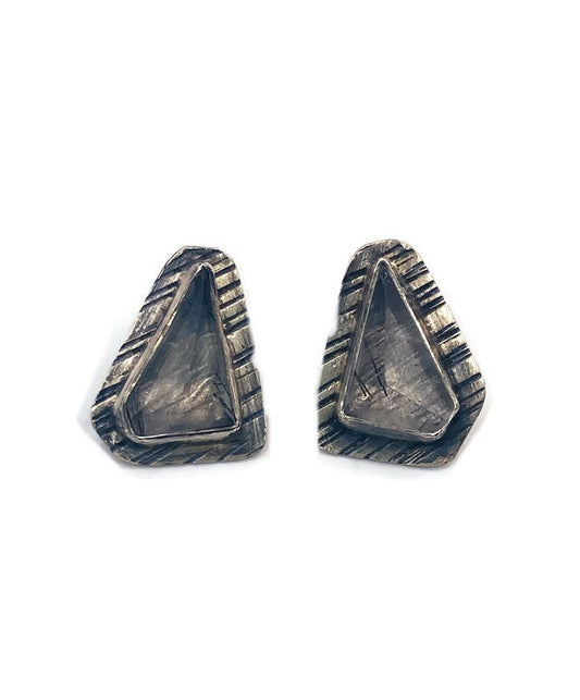 Hammered Line Studs with Quartz