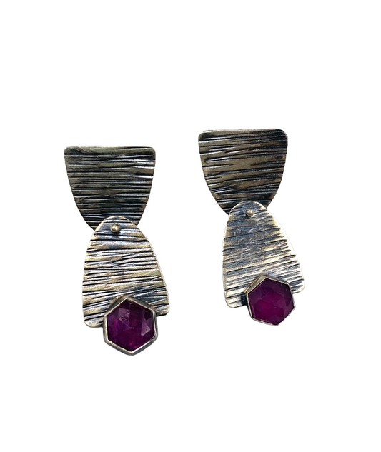 Riveted Shapes Earrings with Ruby, E351