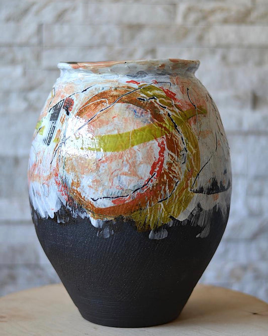Vase-wheel thrown large abstract pot
