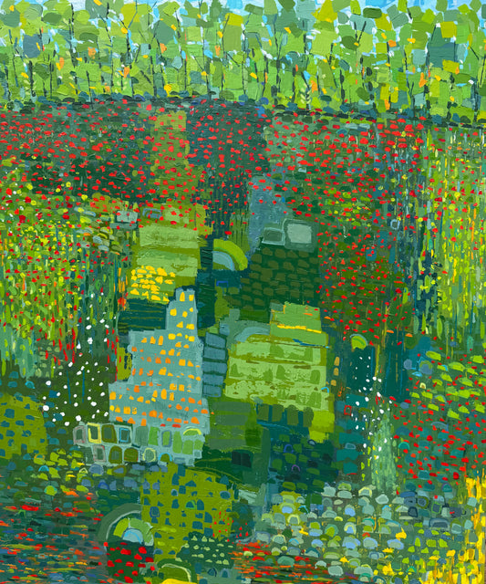 "Scarlet Bee Balm Superbloom" 48 x 40