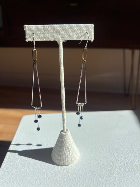 Long Triangle with Black Tipped Pin Earrings