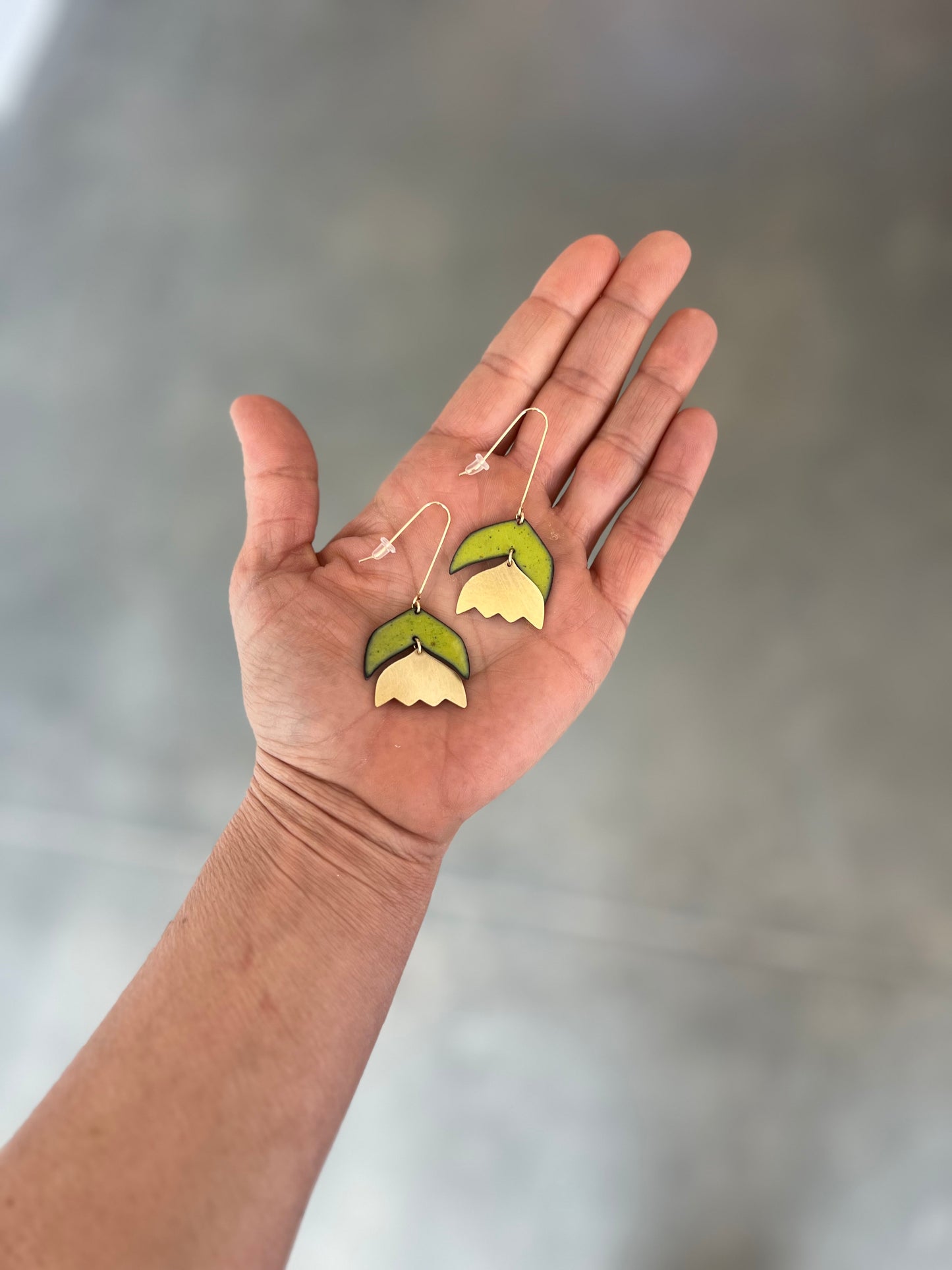 Chartreuse and Brass Tulip Earrings