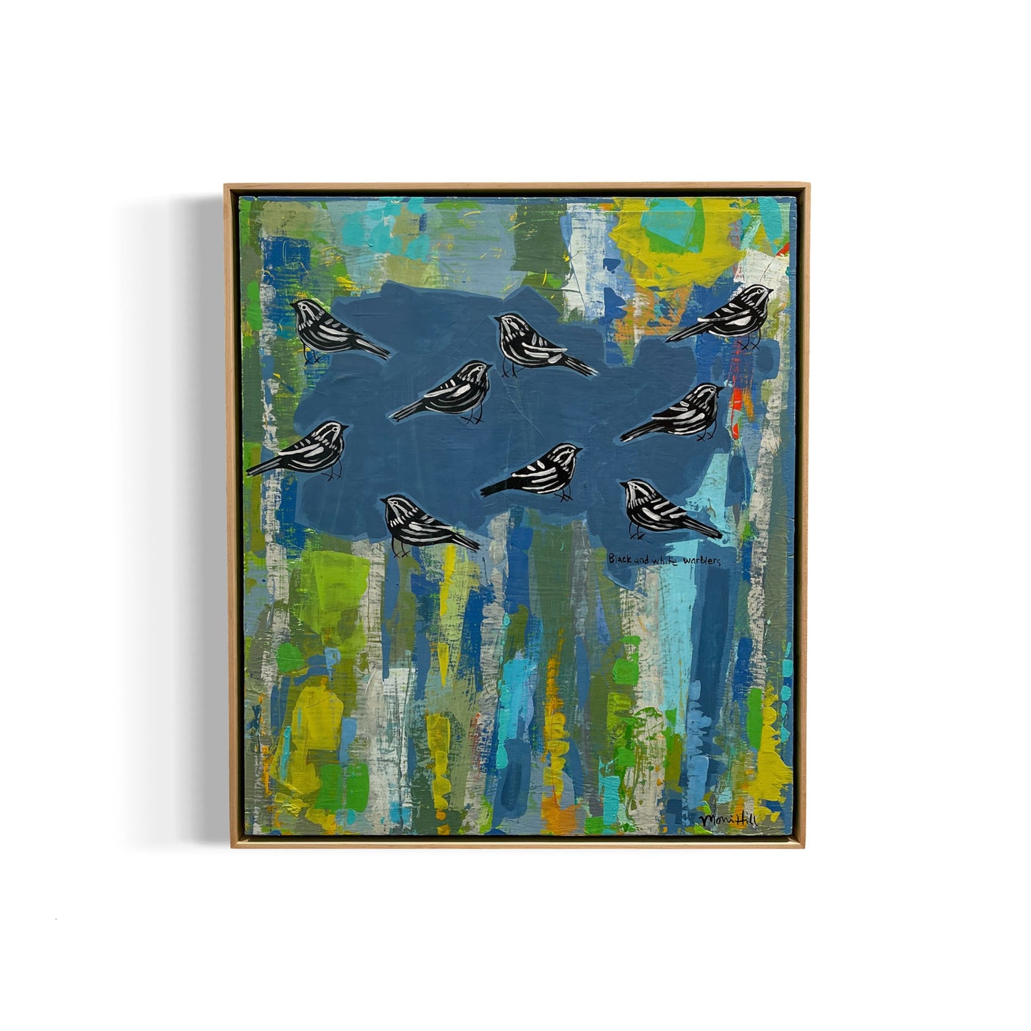 "Black and White Warblers" (Blue) 22 x 25