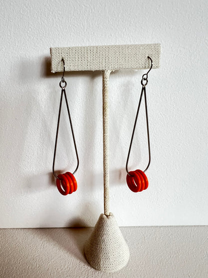 Teardrop Earrings with Orange Rubber Rings, Skrap 28