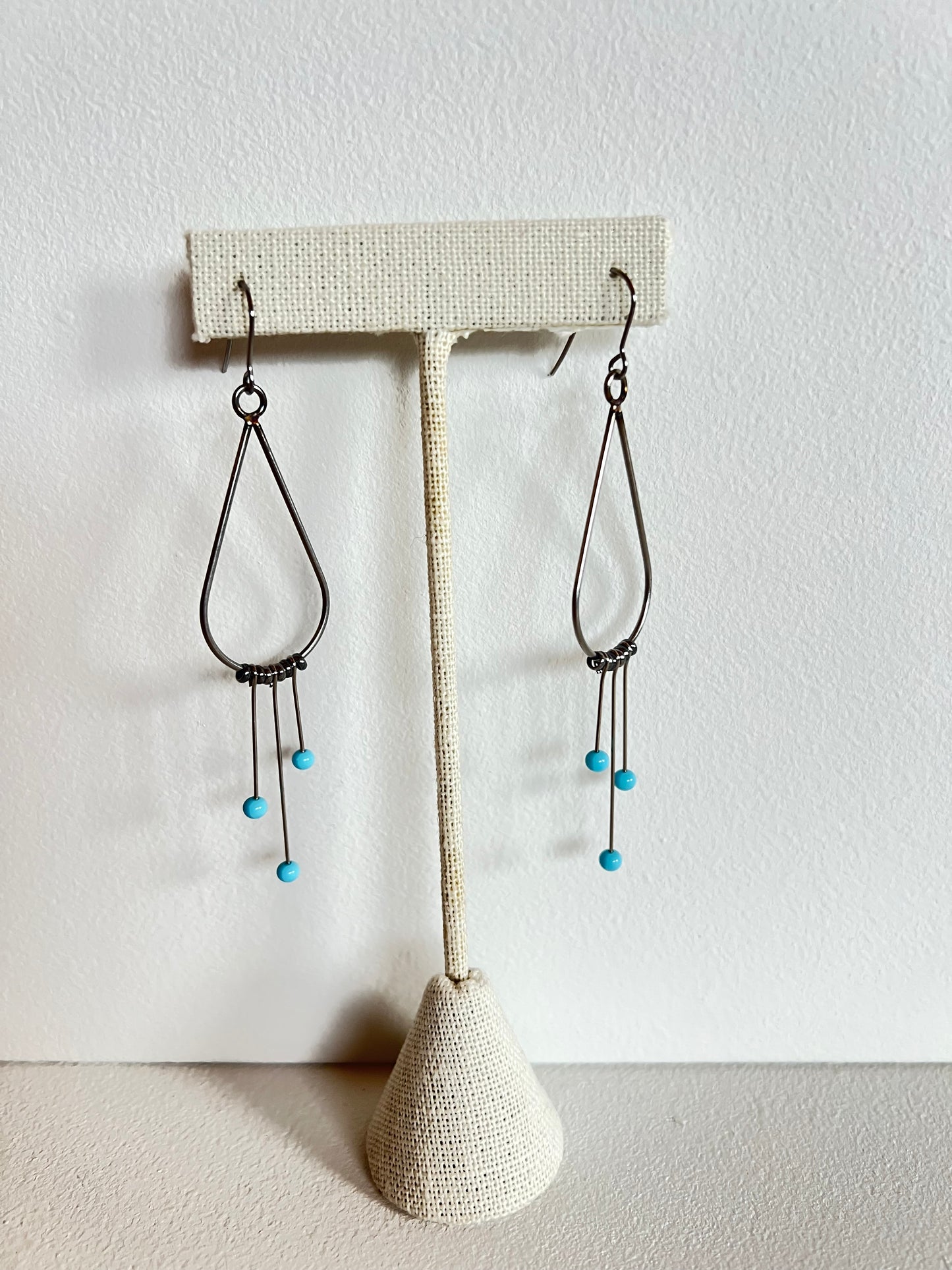 Teardrop Earrings with Blue Tipped Pins, Skrap 29