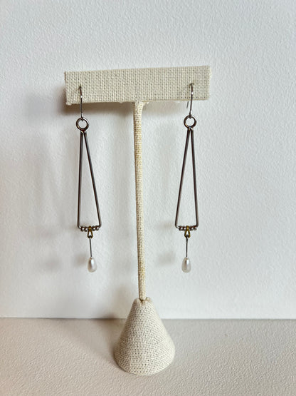 Long Triangle Earrings with Pearl Pin, Skrap 31