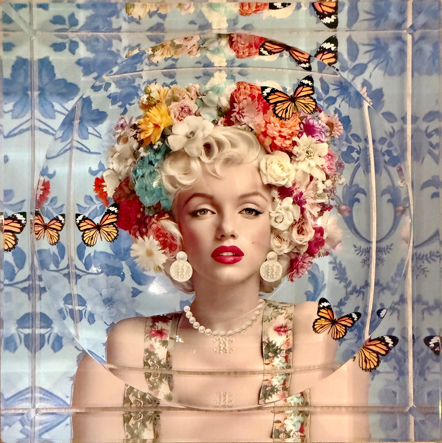 Marilyn Monroe, Blue Floral Candy Dish, 6 x 6