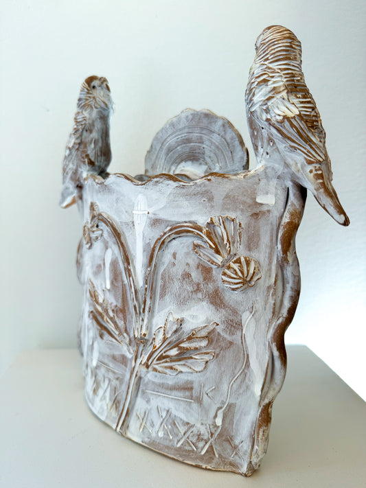 Pillow Vase with Parakeets