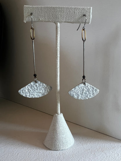 Hammered Stainless Ginko Dangle Earrings, Skrap 44