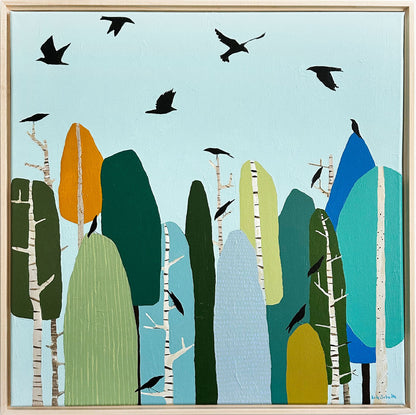 "Birds Flying Among the Birch Trees" - 24 x 24"