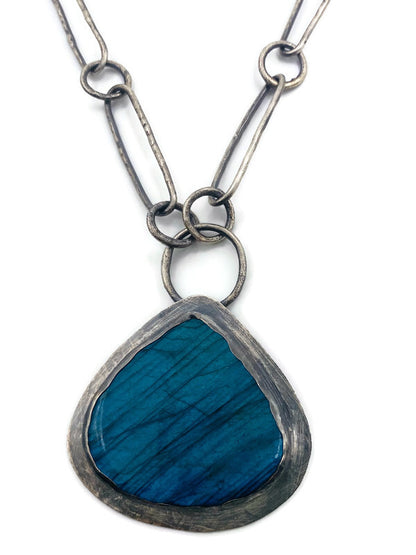 Hand Wrought Oval Link Chain with Labradorite