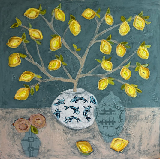 Lemon Tree on Medium Blue- 36 x 36