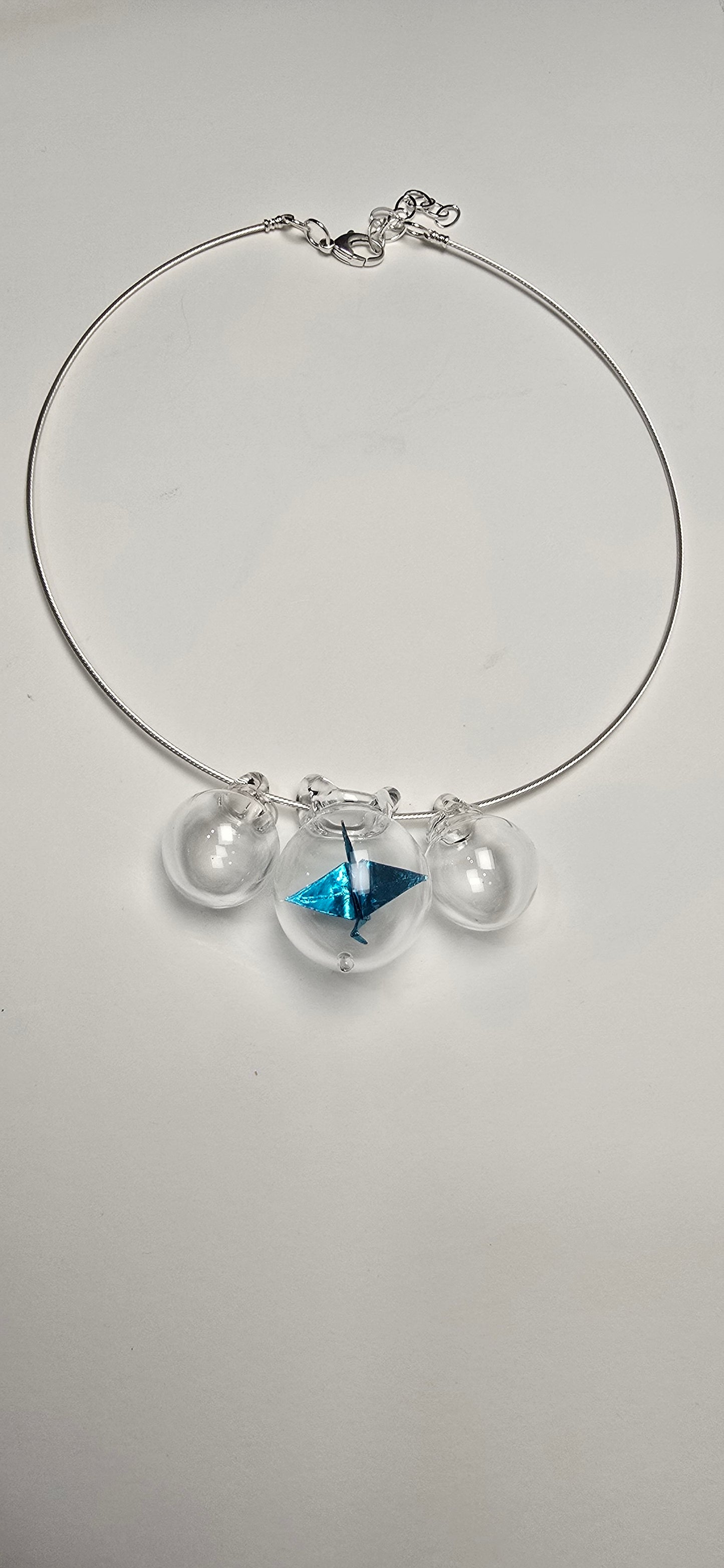 Origami Crane Bubble Necklace-Blue