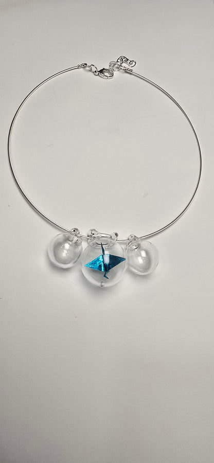 Origami Crane Bubble Necklace-Blue
