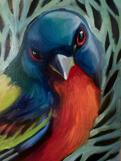 "Painted Bunting with Leaves" 4 x 6 x 1.5