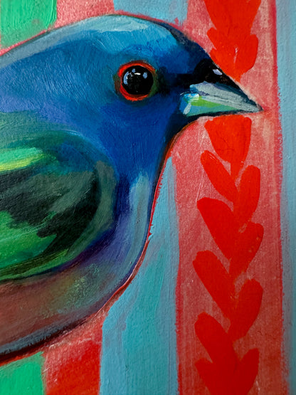 "Painted Bunting with Stripes" 4 x 6 x 1.5