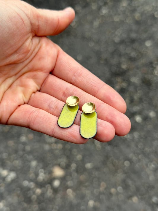 Meraki Earrings, Peridot Enamel,Brass Cupling