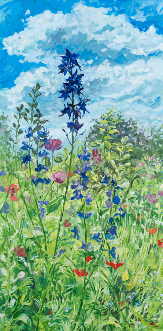 "Larkspur and Poppies - Giverny", 48 x 24