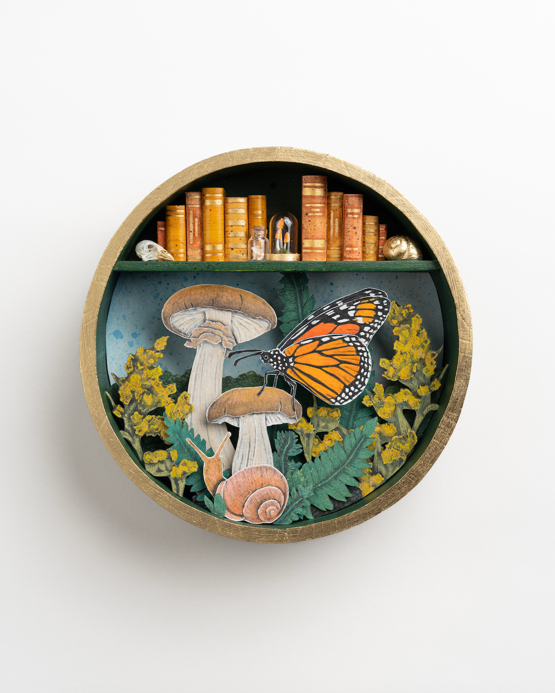 "Monarch and Mushrooms" 10.5 x 10.5 x 3.25