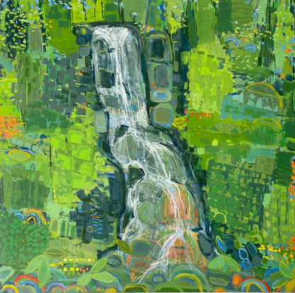"Waterfall and Rhododendron" 36 x 36