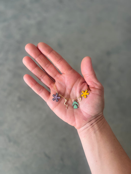 Garden Charm Necklace, Marigold, lavender and Green