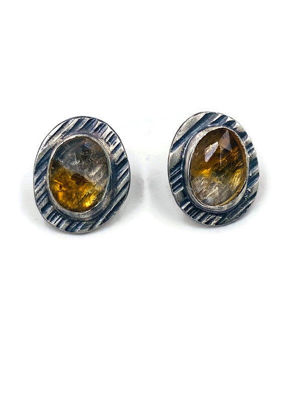 Hammered Line Studs with Citrine - E347